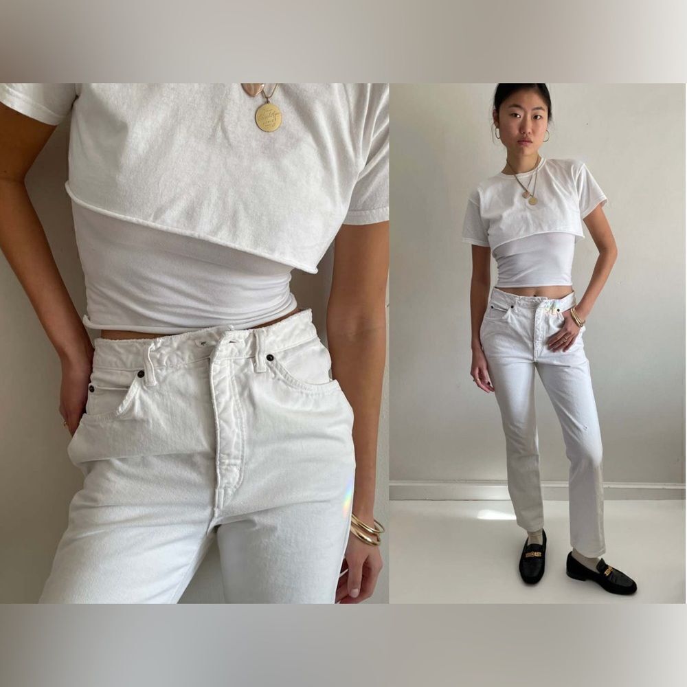 NWT EDWIN Women’s Jeans Anthropologie Anderson Ankle Ivory White - Size 24 - Picture 2 of 11
